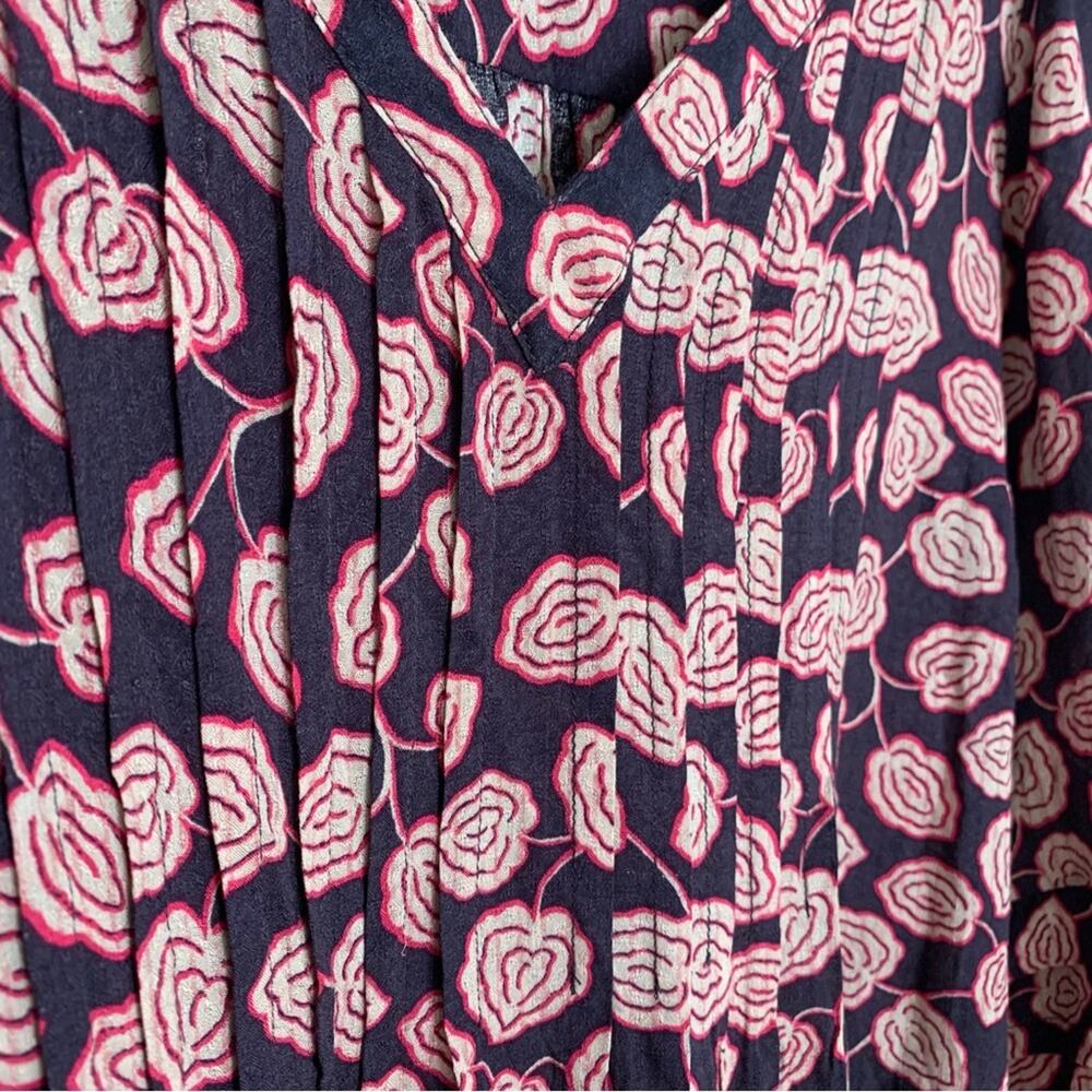 Anthropologie Maeve Navy Pink Cathy Pleated Floral Peasant Blouse - Picture 4 of 8